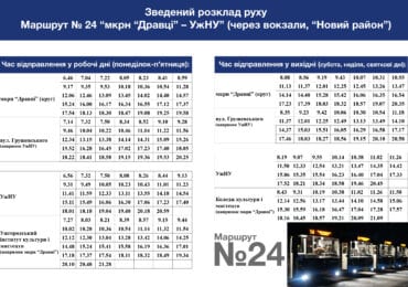 Змінено розклад руху автобусів маршруту №24 в Ужгороді