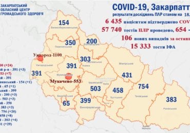 Антирекорд серпня: на Закарпатті зафіксовано 106 нових випадків коронавірусу за добу