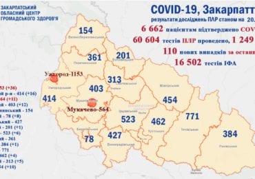 На Закарпатті 110 хворих на коронавірус за добу, 1 людина померла