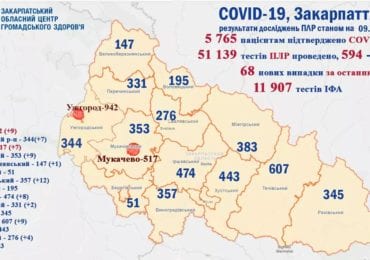 На Закарпатті 68 нових випадків коронавірусу за добу, 2 людини померли