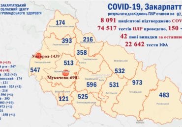 На Закарпатті за добу у 42 закарпатців підтвердили COVID-19