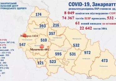 На Закарпатті виявлено 61 випадків коронавірусу за добу