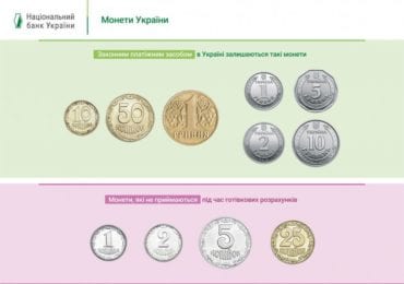 Щодо монет та банкнот в обігу: золотисті 1-гривневі монети є законним засобом платежу