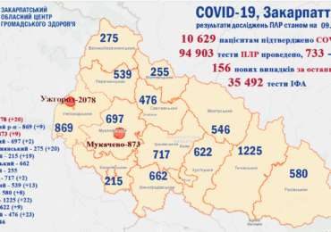 На Закарпатті 156 нових випадків коронавірусу за добу