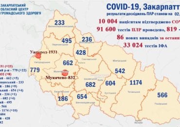 На Закарпатті 86 нових випадків коронавірусу за добу