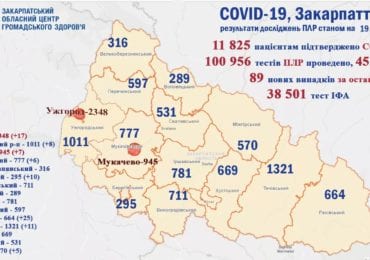 На Закарпатті 89 нових випадків коронавірусу за добу