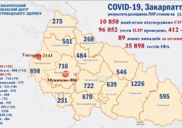 На Закарпатті 89 нових випадків коронавірусу за добу, троє людей померло