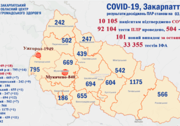 На Закарпатті 101 нових випадків коронавірусу за добу