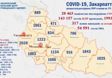 На Закарпатті 317 нових випадків коронавірусу за добу, 7 людей померло