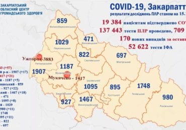 На Закарпатті за минулу добу 170 нових випадків коронавірусу