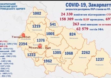 Померло 4 людей: на Закарпатті 263 нових випадків коронавірусу за добу