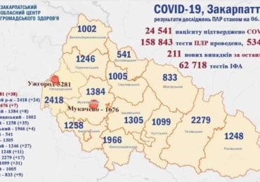 На Закарпатті 211 нових випадків коронавірусу за добу