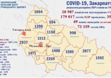 Троє людей померло: на Закарпатті 49 нових випадків коронавірусу за добу