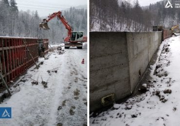 На Рахівщині дорожники облаштовують бетонну стіну для захисту від підтоплень дороги