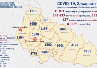 За минулу добу 127 закарпатцям діагностовано коронавірусну інфекцію