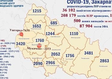 За минулу добу на Закарпатті 500 нових випадків ковіду