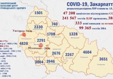 На Закарпатті за добу 333 нові випадки коронавірусу, 16 з них - серед дітей