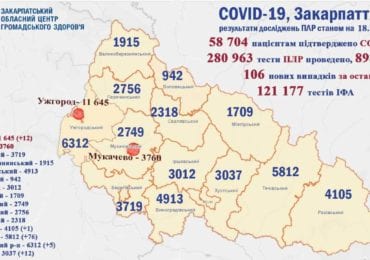 На Закарпатті 106 нових випадків коронавірусу за добу, 3 пацієнтів померли