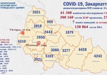 7 нових випадків ковіду на Закарпатті за добу