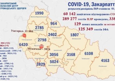 На Закарпатті 129 нових випадків коронавірусу за добу, 5 людей померли