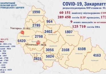 За минулу добу на Закарпатті підтверджено 9 нових випадків коронавірусу