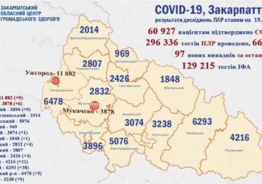 На Закарпатті 97 нових випадків коронавірусу за добу, 3 людей померли