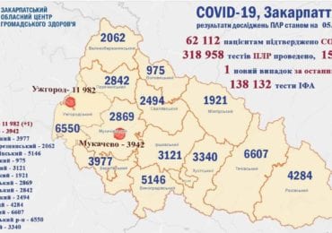 На Закарпатті 1 новий випадок коронавірусу за добу