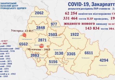 За останню добу на Закарпатті не виявлено жодного нового випадку COVID-19