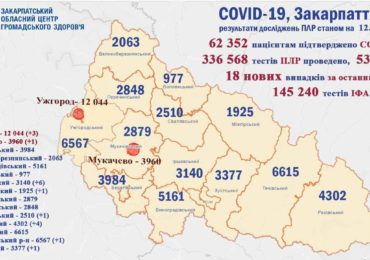 На Закарпатті 18 нових випадків коронавірусу за добу