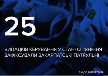 За 5 діб на Закарпатті виявили 25 п'яних водіїв