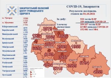 На Закарпатті 109 нових випадків коронавірусу за добу