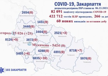 На Закарпатті 60 нових випадків захворювання на коронавірус