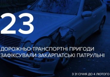 З 31 січня до 4 лютого на Закарпатті зафіксували 23 ДТП