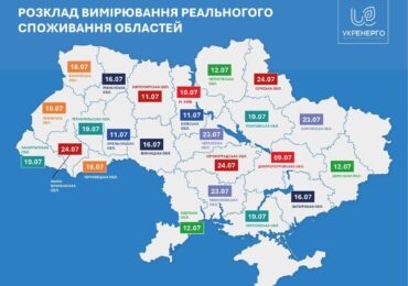 З 9 по 24 липня в кожній області в один із днів не буде відключень світла