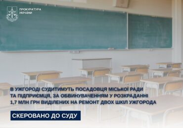 В Ужгороді судитимуть посадовця міськради та підприємця за розкрадання 1,7 млн грн на ремонті шкіл