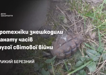 На Ужгородщині піротехніки знешкодили гранату часів Другої світової війни